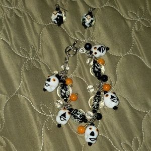 Halloween Glass Beads Bracelet and Earrings Set